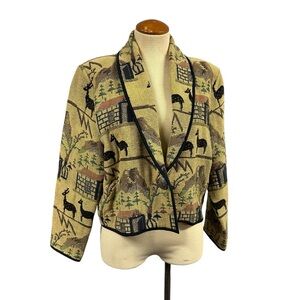 Vintage Ethnic Landscape Design Jacket Blazer Asian African South American Retro